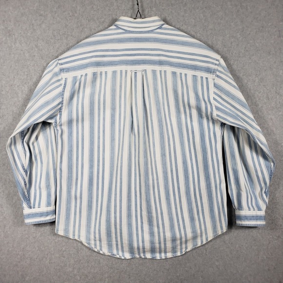 Lands' End Blue White Striped Button Up Shirt Women's Size M 100% Cotton L/S - Picture 2 of 8